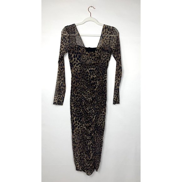 NWT Jonathan Simkhai Standard Kai Ruched Midi Leopard Cheetah Dress Small - Picture 7 of 12